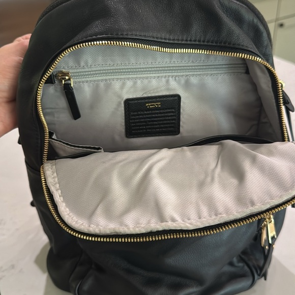 Tumi Voyageur Dori Black Leather Backpack with Gold Hardware - Picture 7 of 8
